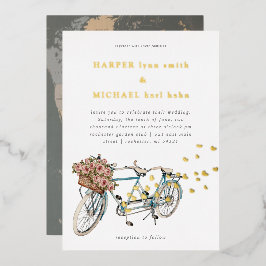 Con Relieve Metalizado invitación de boda mapa mundial bicicleta tándem