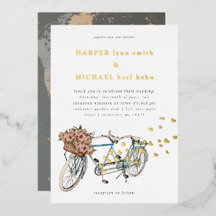 Con Relieve Metalizado invitación de boda mapa mundial bicicleta tándem