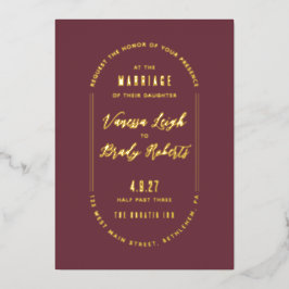 Con Relieve Metalizado Invitación de boda minimalista de color granate si