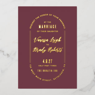 Con Relieve Metalizado Invitación de boda minimalista de color granate si