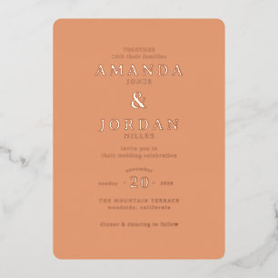 Con Relieve Metalizado Invitación de boda minimalista de melocotón cálido
