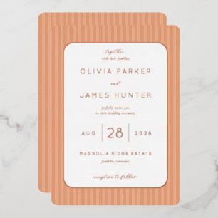 Con Relieve Metalizado Invitación de boda minimalista de melocotón elegan