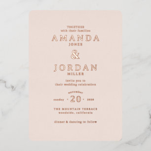 Con Relieve Metalizado Invitación de boda minimalista de melocotón elegan