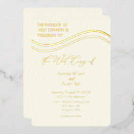 Con Relieve Metalizado Invitación de boda minimalista de oro y marfil