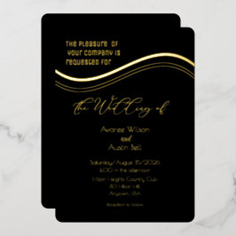 Con Relieve Metalizado Invitación de boda minimalista dorada y negra