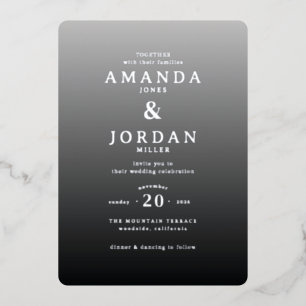 Con Relieve Metalizado Invitación de Boda Minimalista Gris Elegante