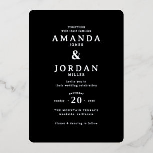 Con Relieve Metalizado Invitación de Boda Minimalista Negra Elegante