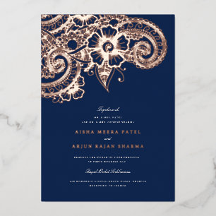 Con Relieve Metalizado Invitación de Boda Mod Mehandi