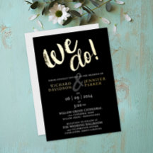 Invitación de boda negra dorada elegante moderna