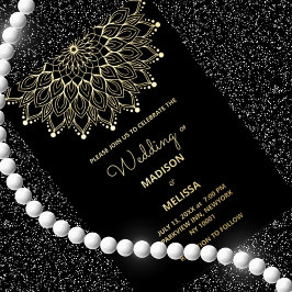 Con Relieve Metalizado Invitación de boda negra elegante simple ornamenta