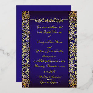 Con Relieve Metalizado Invitación de boda ornamentada azul cobalto