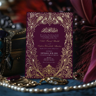 Con Relieve Metalizado Invitación de boda otomana turca de ciruela púrpur
