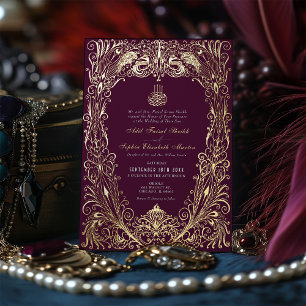 Con Relieve Metalizado Invitación de boda otomana turca de ciruela púrpur