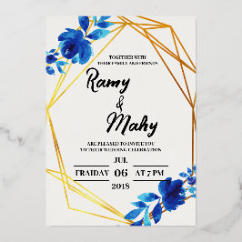 Con Relieve Metalizado Invitación de boda Rosas Azules Alegres