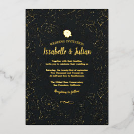 Con Relieve Metalizado invitación de boda rosas doradas