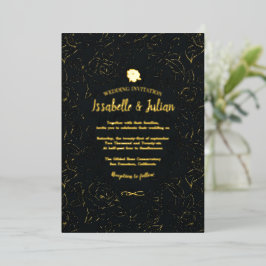 Con Relieve Metalizado invitación de boda rosas doradas