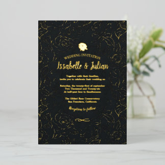 Con Relieve Metalizado invitación de boda rosas doradas