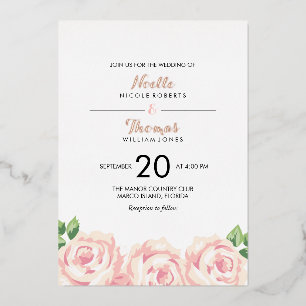 Con Relieve Metalizado Invitación de Boda Rosas Vintage
