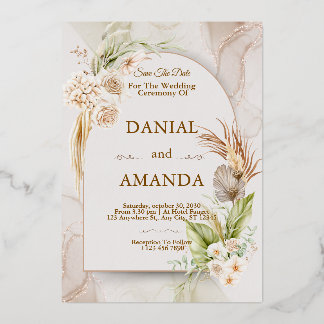 Con Relieve Metalizado Invitación de boda rústica beige editable minimali