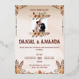 Con Relieve Metalizado Invitación de boda rústica boho editable