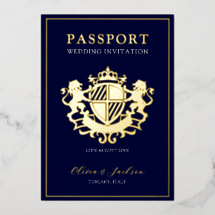 Con Relieve Metalizado Invitación de boda tipo pasaporte moderno y elegan