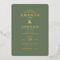 Invitación de boda tipográfica verde elegante