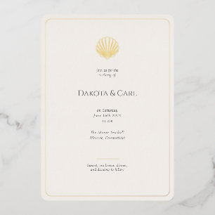 Con Relieve Metalizado Invitación de boda todo en uno Budget Gold Seashel