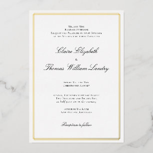 Con Relieve Metalizado Invitación de Boda Tradicional - Hoja de Oro