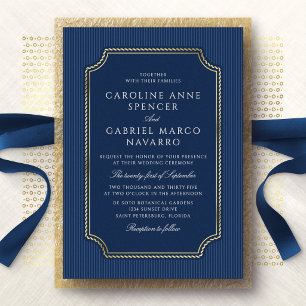 Con Relieve Metalizado Invitación de Boda Tradicional Náutica