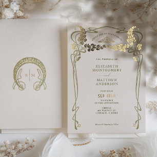 Con Relieve Metalizado Invitación de Boda Vintage Minimalista Art Nouveau