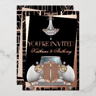 Con Relieve Metalizado Invitación de bodas clásica ROSE GOLD Gatsby Deco