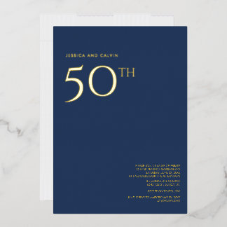 Con Relieve Metalizado Invitación de Bodas de Oro Azul Marino 50º Anivers
