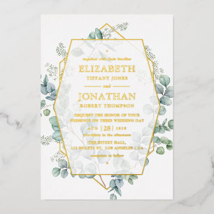Con Relieve Metalizado Invitación de bodas de papel de aluminio dorado ge