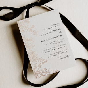 Con Relieve Metalizado Invitación de Bodas Floral Rose Gold Foil