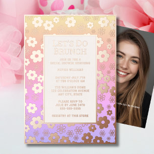 Con Relieve Metalizado Invitación de Brunch Desayuno Nupcial Floral Moder