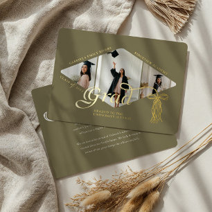 Con Relieve Metalizado Invitación de Collage de fotos Grad Cap Bow y Tass