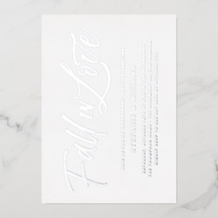 Con Relieve Metalizado Invitación de compromiso de letra plateada para fi