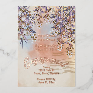Con Relieve Metalizado Invitación de compromiso floral elegante chic