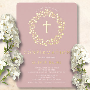 Con Relieve Metalizado Invitación de Confirmación de Hoja de Flor de Rubo