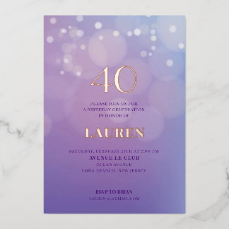 Con Relieve Metalizado Invitación de cumpleaños 40 en papel de aluminio l