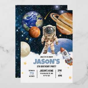 Con Relieve Metalizado Invitación de cumpleaños al espacio exterior, Gala