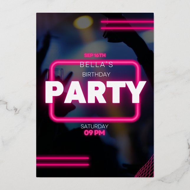 Con Relieve Metalizado Invitación de cumpleaños audaz y brillante | Diver (Anverso)