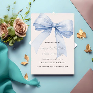 Con Relieve Metalizado Invitación de cumpleaños azul crema beige plata