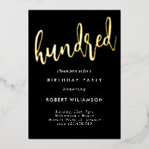 Invitación de cumpleaños cien dorada