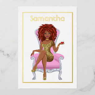 Con Relieve Metalizado Invitación de cumpleaños de afro en papel de alumi