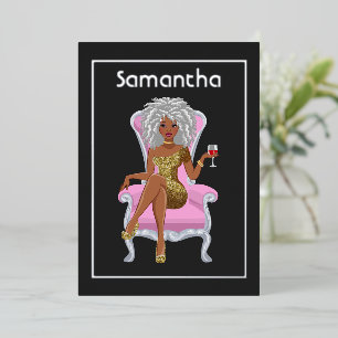 Con Relieve Metalizado Invitación de cumpleaños de afro en papel de alumi