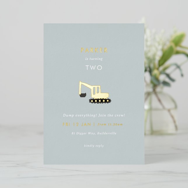 Con Relieve Metalizado Invitación de cumpleaños de Fiesta de construcción (Anverso de pie)