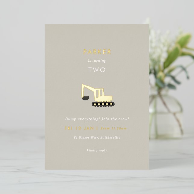 Con Relieve Metalizado Invitación de cumpleaños de Fiesta de construcción (Anverso de pie)