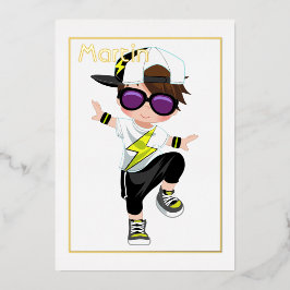 Con Relieve Metalizado Invitación de Cumpleaños de Foil para Niños de Hip