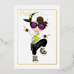 Con Relieve Metalizado Invitación de Cumpleaños de Foil para Niños de Hip
